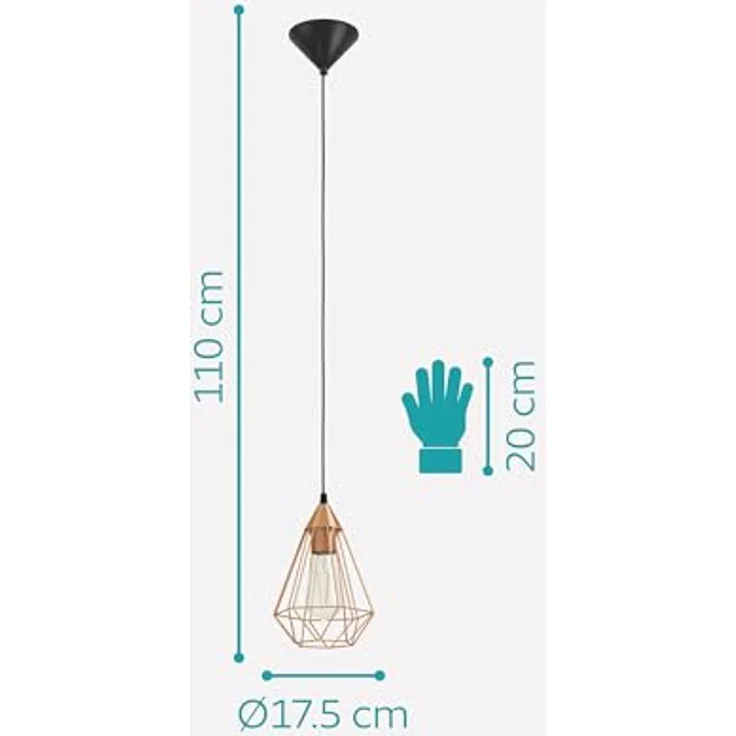 Eglo 94193 Hängeleuchte TARBES E27 1X40W Kunststoff schwarz, Stahl kupferfarben H:110 Ø31cm dimmbar – Bild 7
