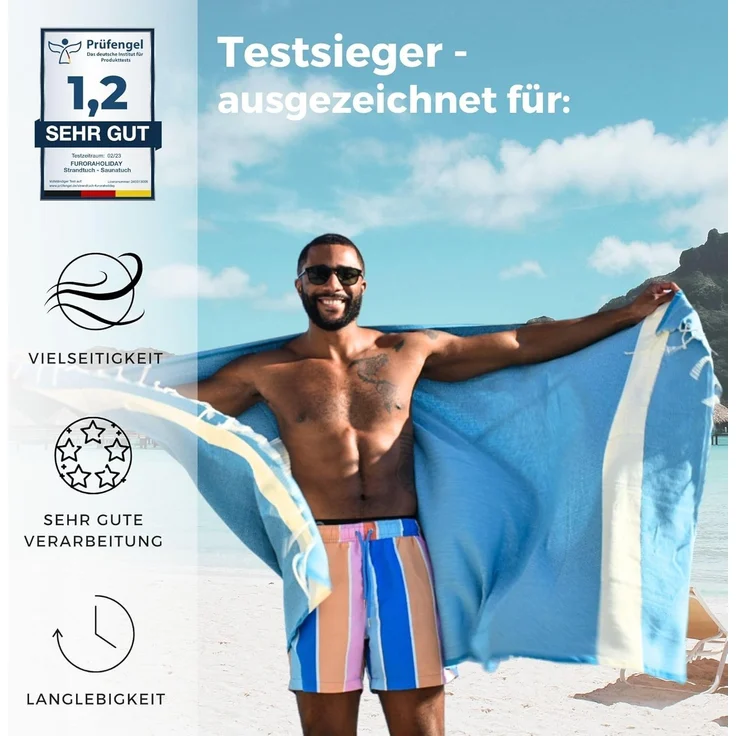 furora HOLIDAY Strandtuch groß 100x200 cm Strand Tuch, aus Baumwolle, Hamamtuch Badetuch, leicht, lang, dünn & kompakt – Bild 5