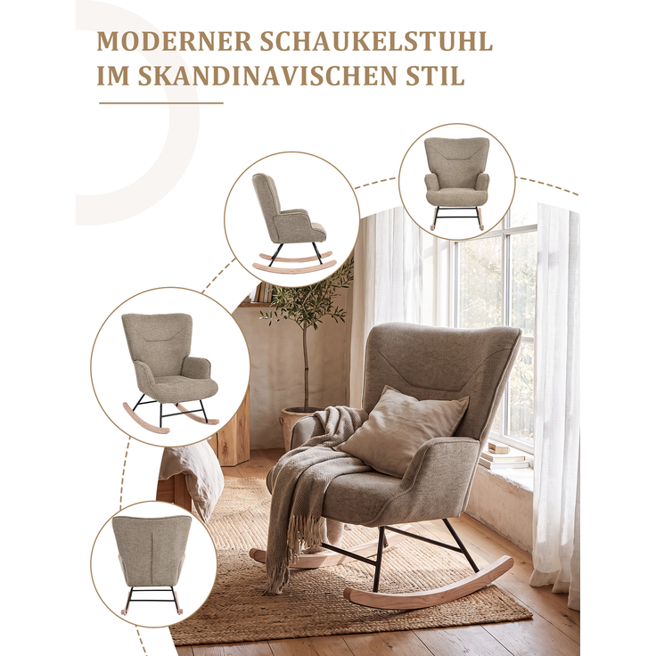 GOEURVANT 5006 Schaukelstuhl ohne Hocker (Relaxsessel, Ohrensessel) - Webstoff, Sand – Bild 7