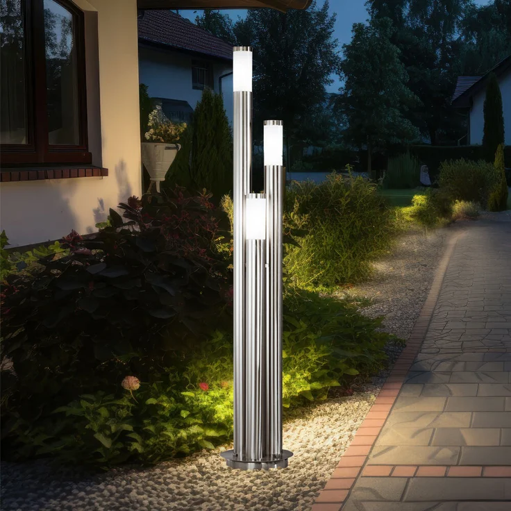 2er Set Stehlampe, Edelstahl silber, 3-Säulen, H 170 cm – Bild 8