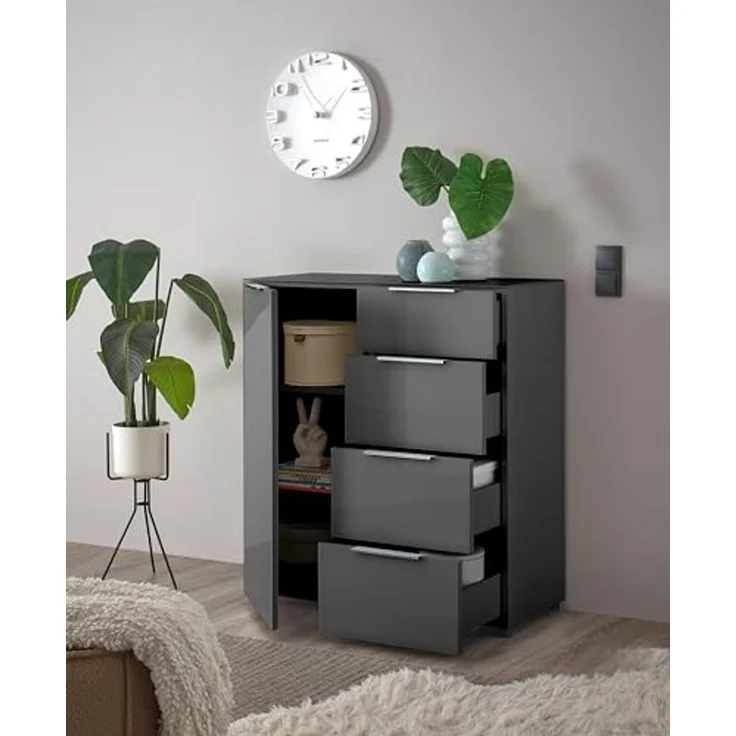 Stella Trading Kommode SANTORIN Anthrazit mit Glasfront, 90 x 99 x 40 cm (B/H/T), Holzwerkstoff – Bild 6
