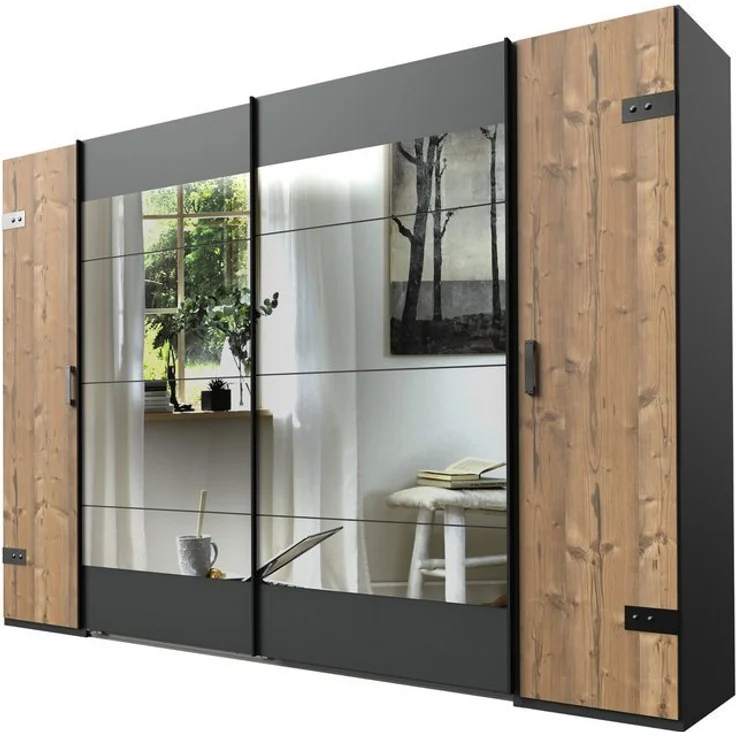 Wimex Schwebetürenschrank Stockholm, Schlafzimmerschrank mit Industrial-Look, rustikale Optik Kleiderschrank mit Spiegel BESTSELLER Schrank Garderobe – Bild 4