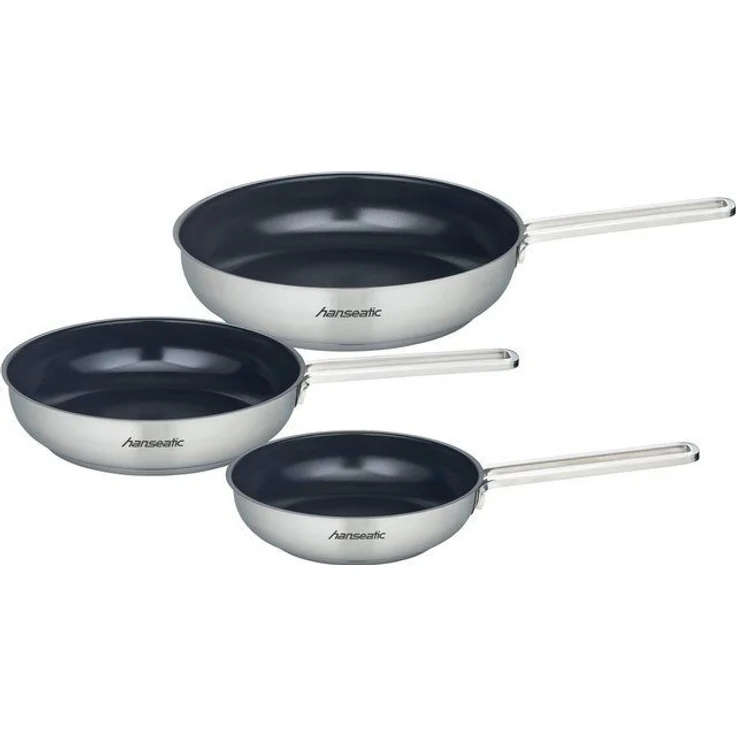 Hanseatic Pfannen-Set hanseatic, Edelstahl 18/10 (Set, 3-tlg, je 1x Pfanne 20 cm, 1,4 l, 24 cm, 2,2 l, 28 cm, 3,4 l), Antihaft-Versiegelung, beschichtet, Induktion – Bild 4
