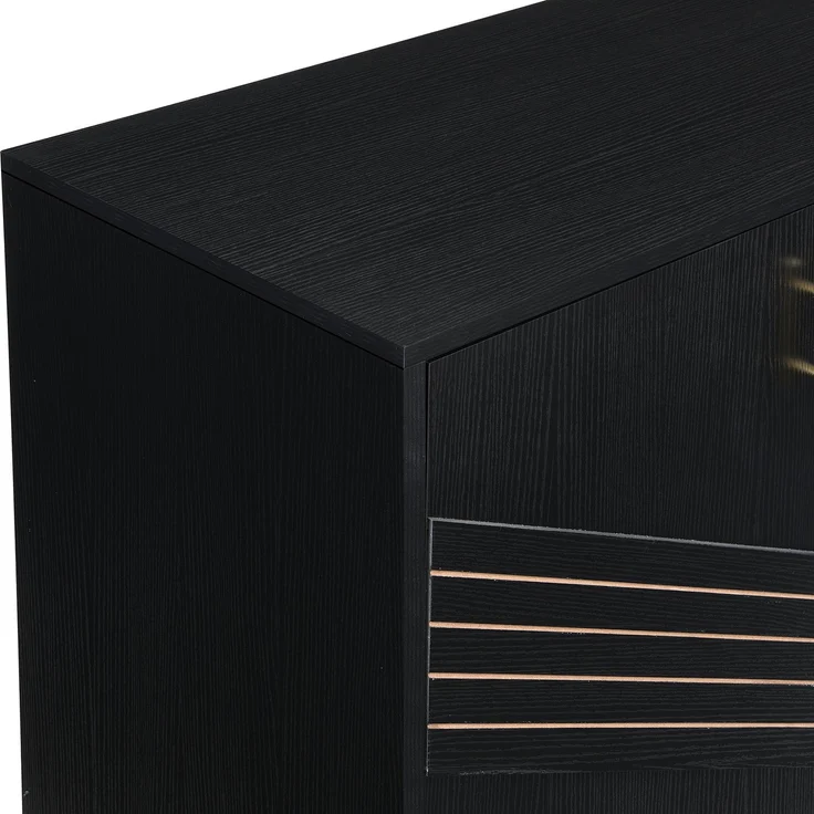 ZUBALIYA Sideboard 160x40x80,5 cm, mit verstellbaren Einlegeböden, mit 4 Türen, aus MDF, Schwarz / Holzfarben – Bild 11