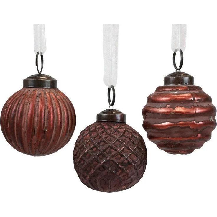 Viana Weihnachtsbaumkugel Weihnachtsbaumkugeln Glas Vintage-Stil Rotbraun, 9er-Set – Bild 5