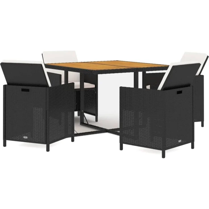 vidaXL 5-tlg. Garten-Essgruppe mit Kissen Poly Rattan Schwarz 3095518 – Bild 9