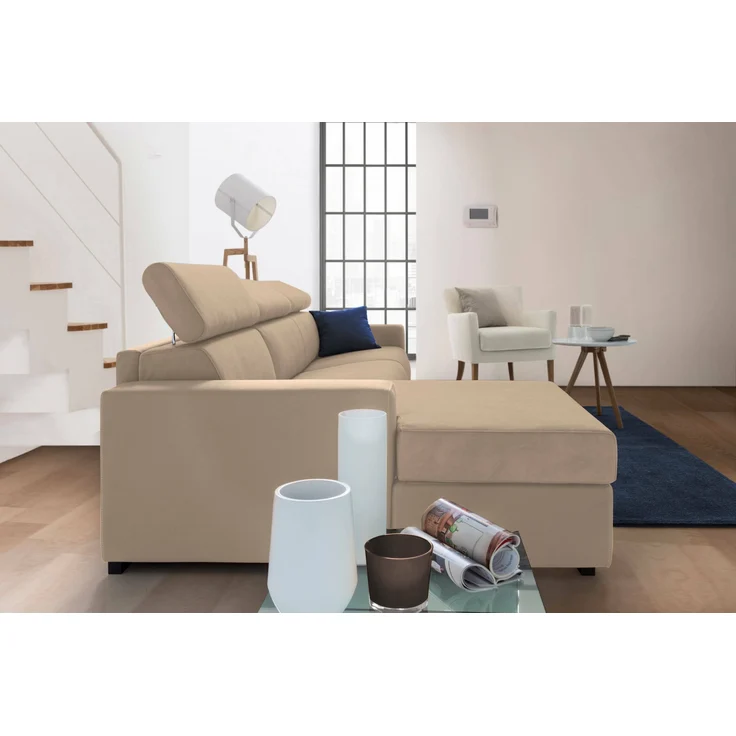 Dmora Sofa mit Halbinsel Akela, Ecksofa mit linker Chaiselongue aus Stoff, Standardarmlehnen, 100 % Made in Italy, 280 x 95 x 85 cm, Beige – Bild 5