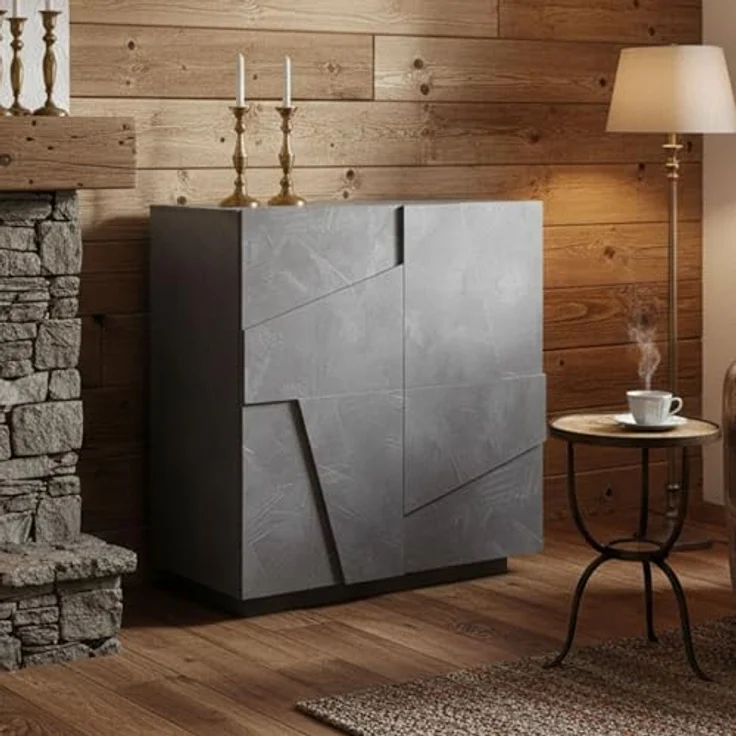 Dmora - Kommode Raoul, Küchen-Sideboard mit 2 Türen, Wohnzimmer-Buffet, 100 % Made in Italy, 81 x 44 x 86 cm, Schiefer, – Bild 2