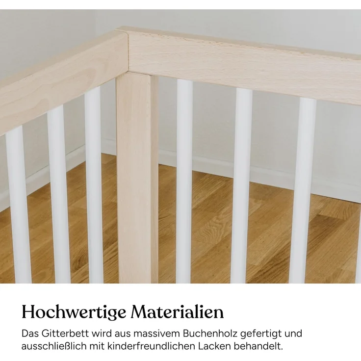 Ehrenkind® Babybett PUR 120x60 aus Buchenholz | Natur | Kinderbett 9-Fach höhenverstellbar mit entnehmbaren Stangen | Baby Bett – Bild 4
