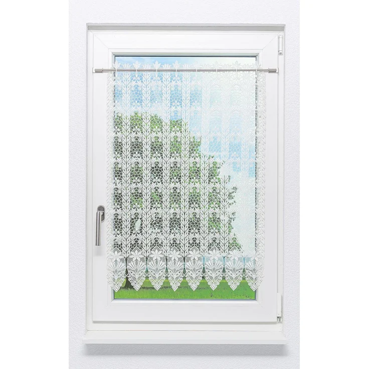 Scheibengardine Plauener Spitze - Blütenmedaillon (Bx H) 64cm * 90cm weiß – Bild 1