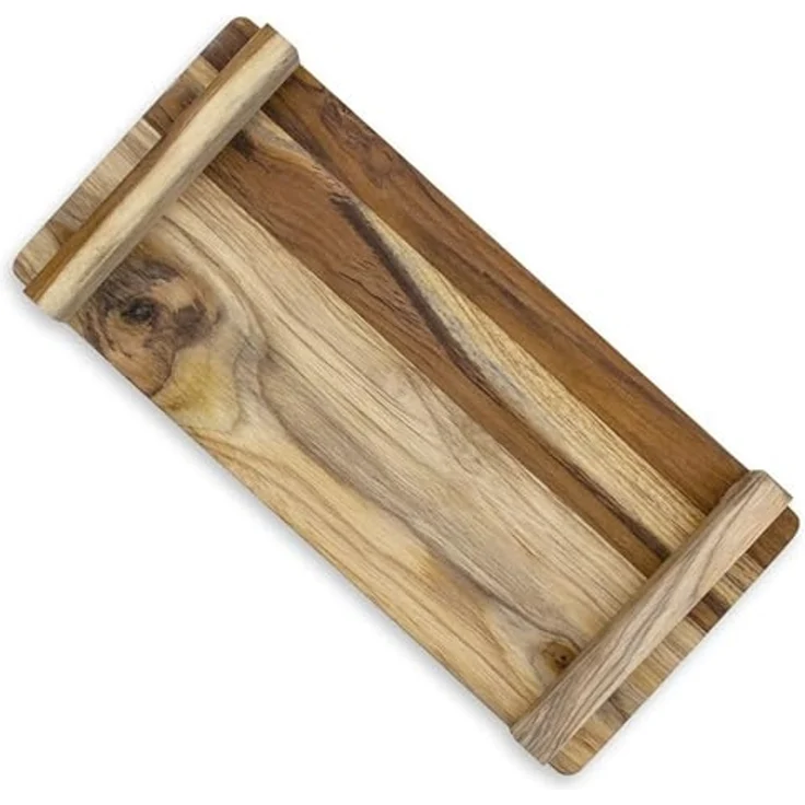 Spetebo Tablett Teakholz Dekotablett rechteckig mit Füßen, Teakholz, (Anzahl, 1-tlg, 1x Tablett), Naturprodukt – Bild 4