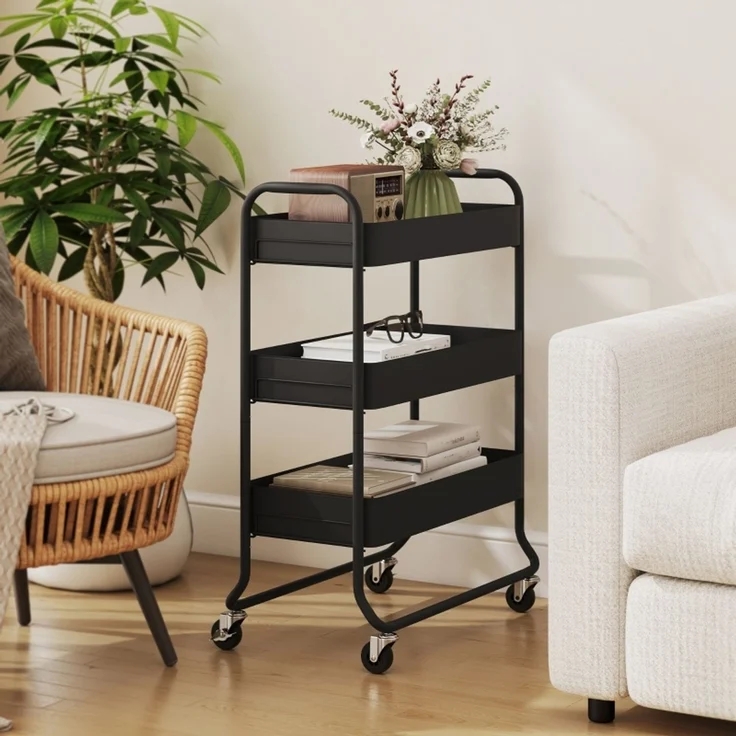 Küchenwagen, 3 Körbe, 4 Rollen, Metall, Schwarz--Schwarz--64.5x34x87cm--YOUDENOVA – Bild 8