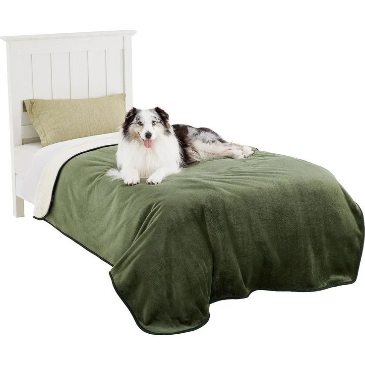 Lesure wasserdichte Hundedecke Grosse Hunde - 152x203 cm waschbar Hundedecke Outdoor, XL Hundedecke Sofaschutz aus Sherpa Fleece, Katzendecke flauschig für Couch, Olivgrün – Bild 1