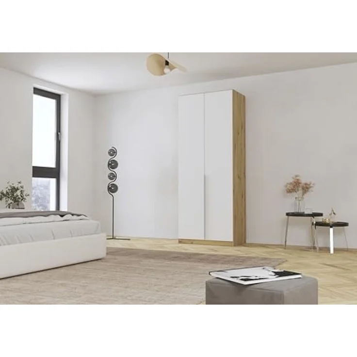 Rauch Möbel Alabama, Kleiderschrank für Schlafzimmer, Kinderzimmer, Wohnzimmer, Garderobe, Flur, 2-türig, mit Zubehör Premium, Farbe Weiß/Eiche Artisan, Holz, Breite 91 cm – Bild 2