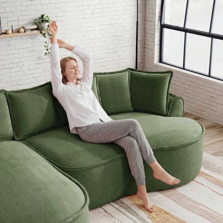 ZUBALIYA SchlafSofa mit Chenille - Bezug, mit breiten Armlehnen, mit Schaumstoffpolsterung, aus Chenille, Grün – Bild 14