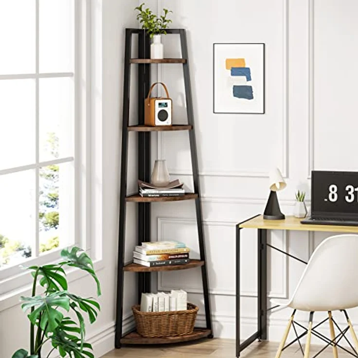 LITTLE TREE 5-stöckiges hohes Eckregal 70 Zoll Eckbücherregal Bücherregal für kleine Räume – Bild 4