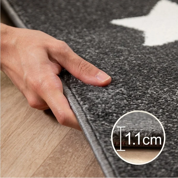 Carpettex Kinderteppich Sterne-Design, Rund, Höhe: 11 mm, Kinderteppich Stern-Design Grau Baby Teppich Kinderzimmer Pflegeleicht – Bild 3
