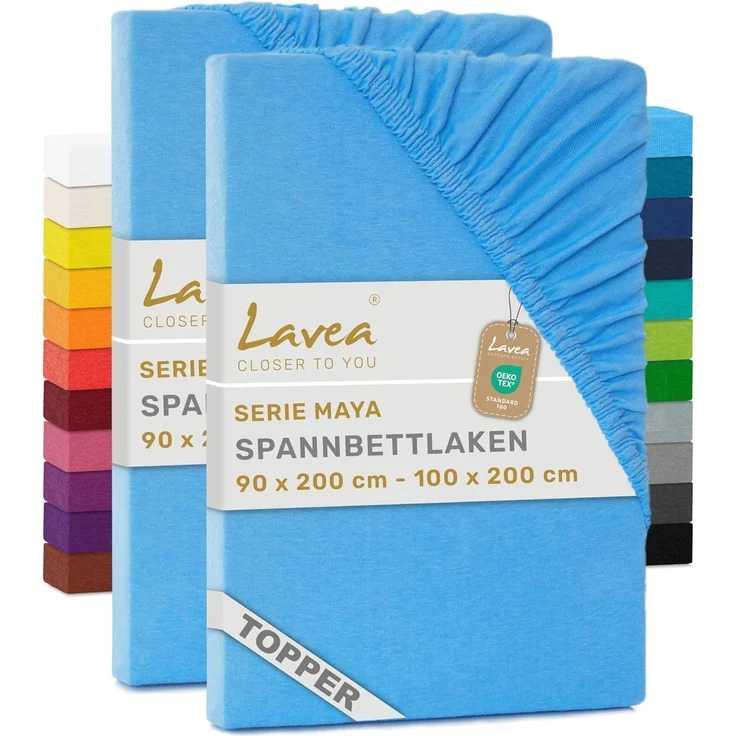 Lavea Spannbettlaken Maya, in Gr. 60x140, 90x200, 120x200, 140x200, 180x200 oder 200x220 cm, Baumwolle, Gummizug: rundum, (2 Stück), Jersey Spannbetttuch für Topper, Boxspring- und Wasserbetten