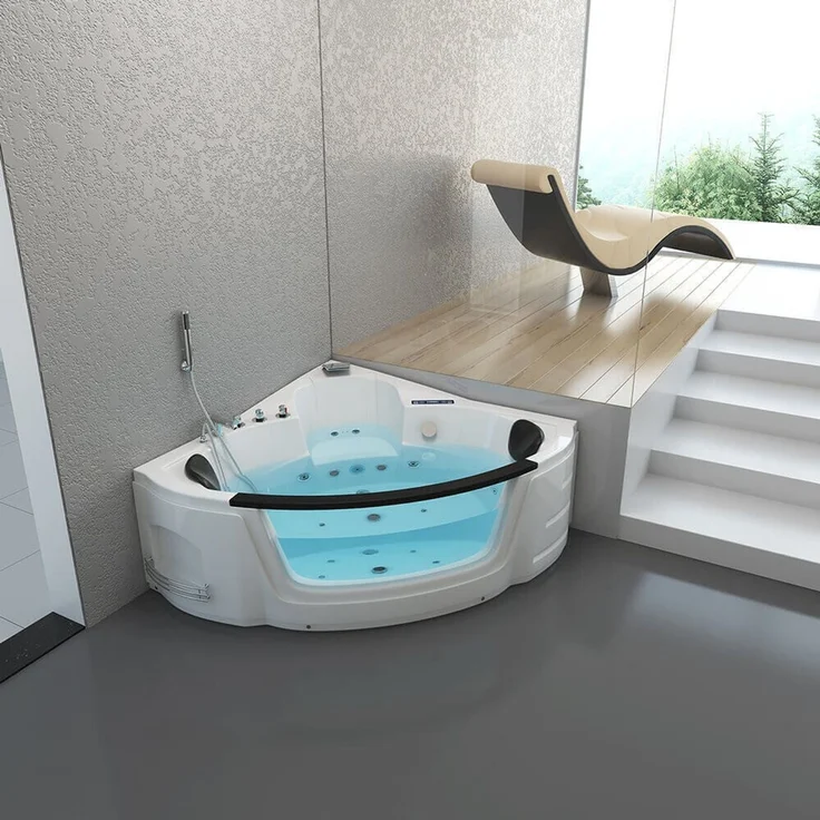XXL Luxus LED Whirlpool Badewanne 135x135 cm +Heizung +Ozon+ Radio 14 Düsen – Bild 2