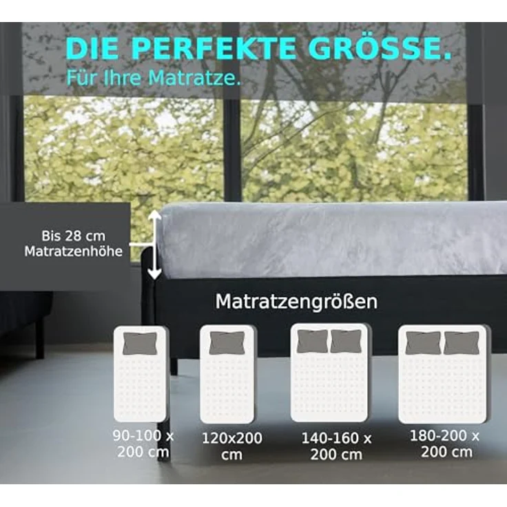 MALIKA® Premium warme Spannbettlaken Cashmere-Touch Bettlaken Jersey Fleece Spannbetttuch Laken, Farbe:Silber, Größe:120x200 cm – Bild 7