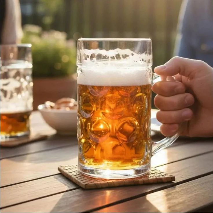 HAC24 Bierkrug Maßkrug Klassischer Bierkrug mit stabilem Henkel Bierglas, 1-tlg, Glas, 1 Liter, Aus robustem Glas – Bild 2