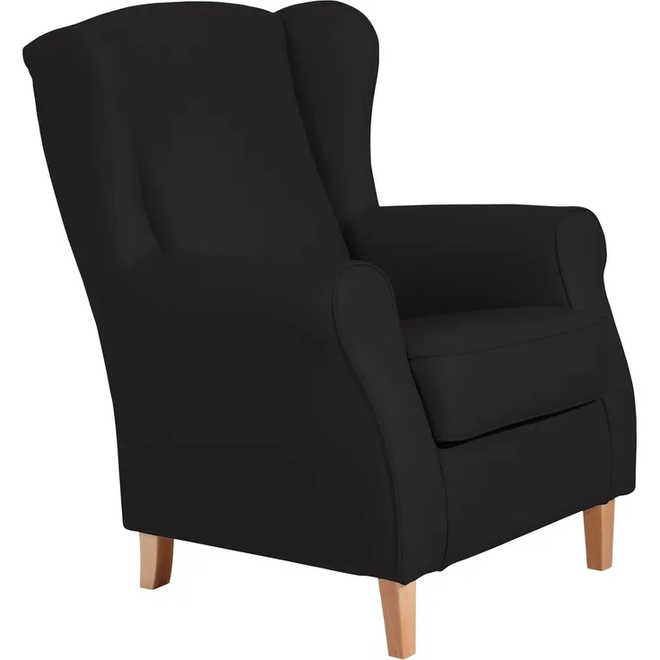 Ohrensessel Karlen Bezug Kunstleder Buche natur / schwarz 22084