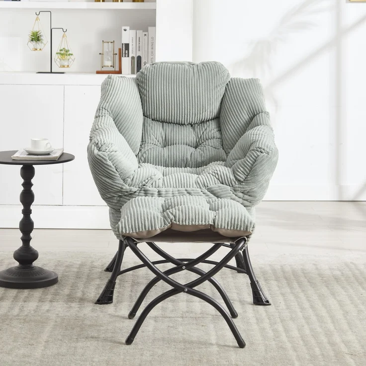 LVHOM Relaxsessel mit Hocker, Loungesessel mit Seitentasche, Lesesessel aus Cordstoff, bequem gepolstert, Metallgestell, bis 180kg belastbar, Hellgrün – Bild 10