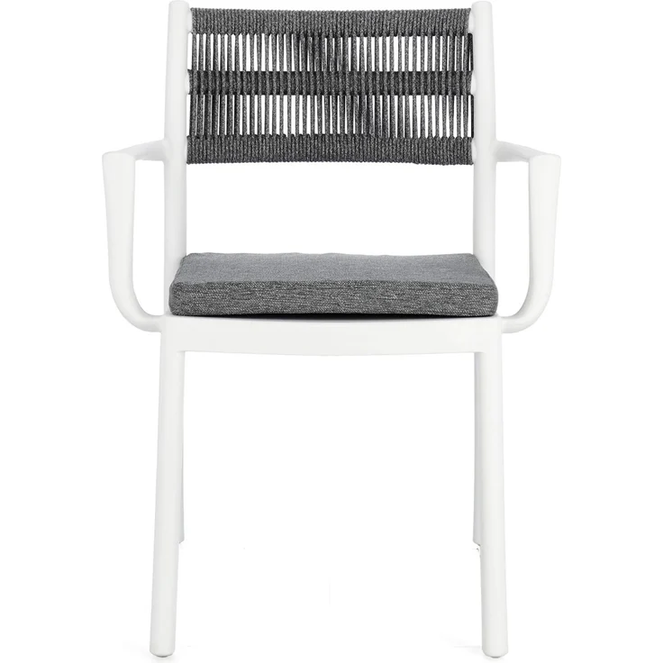 Gartenstuhl Alvin mit Armlehne, Metall und Polyester, modern, weiß dunkelgrau, stapelbar, inkl. Kissen – Bild 2