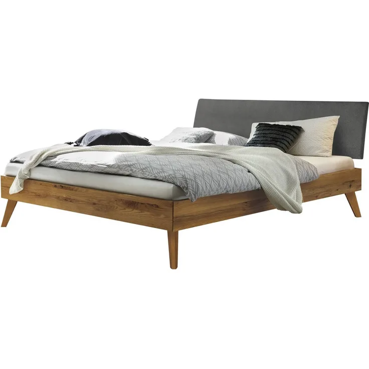 Hasena Massivholzbett Pesaro Wildeiche natur, Grau 140x210 cm, Komforthöhe 25 cm – Trento