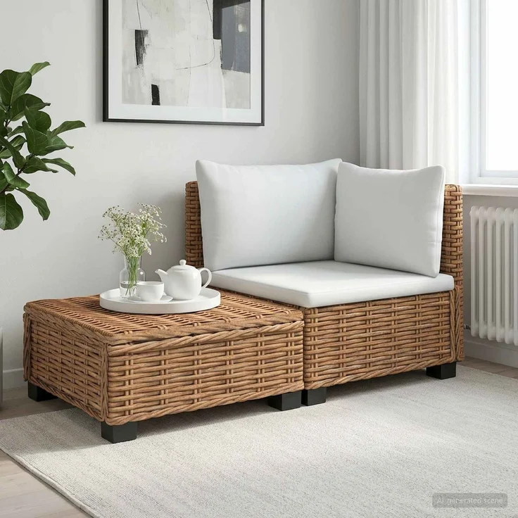vidaXL 2 Stk. Rattan-Lounge-Set mit Kissen GENDT Naturrattan Natur 42034403 – Bild 1