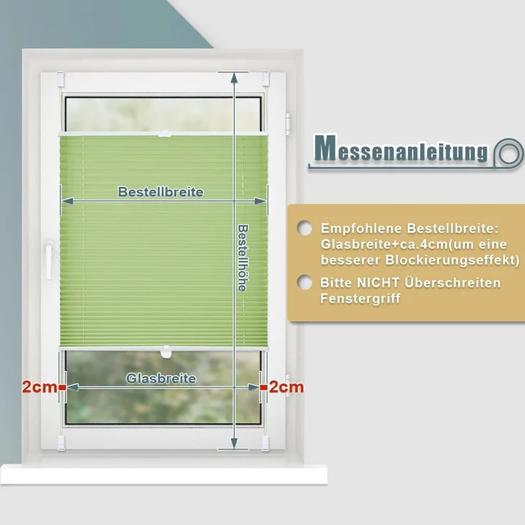 Plisseerollo ohne Bohren Klemmfix 70x120 cm(BxH) Grün Jalousie Sonnenschutz Easyfix Faltrollo Lichtdurchlässig Rollo für Fenster & Tür – Bild 5