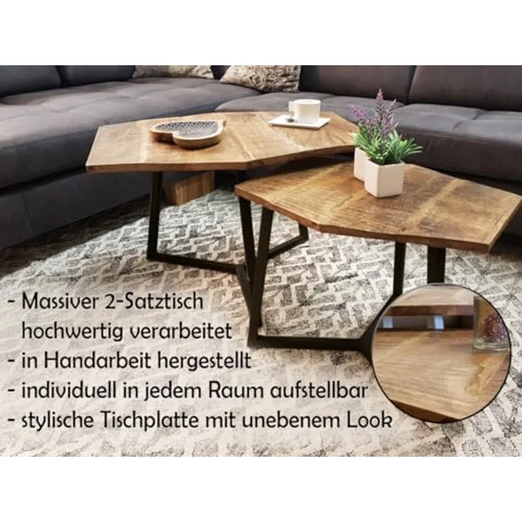 Amagohome Couchtisch Couchtisch Set 2 Stück Wohnzimmer Beistelltisch Satztisch Gestell Meta – Bild 6