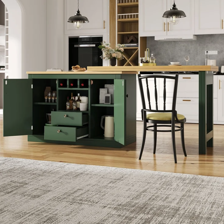 Bartisch aus MDF, ausziehbar mit Stauraum, 120-180x40x76 cm, Antikgrün – Bild 3