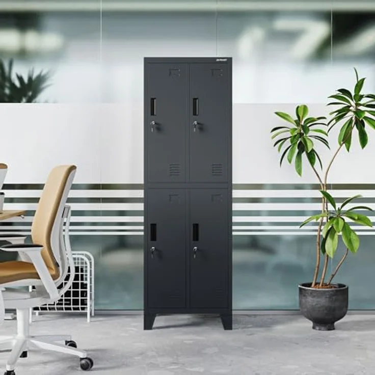 Jan Nowak Spind Metall Schliessfachschrank 4 Fächer Metallschrank abschliessbar 172 x 56 x 45 cm Sozialschrank mit Belueftung Kleiderstange Personalspind – Bild 2