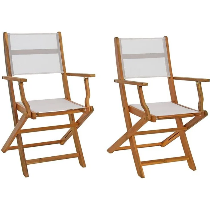 Estexo 2er Set Garten-Klappstuhl, Akazienholz natur / Textil weiß, 54 x 56 x 90 cm – Bild 8