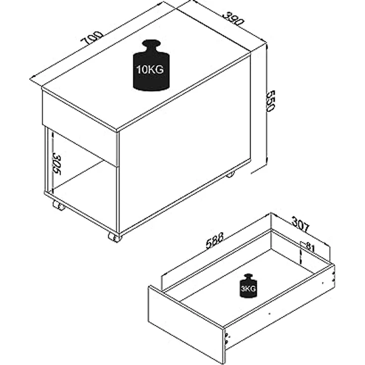 MID.YOU Rollcontainer, Grau, Holzwerkstoff, 1 Schublade, 39x55x70 cm, griffloses Öffnen – Bild 3