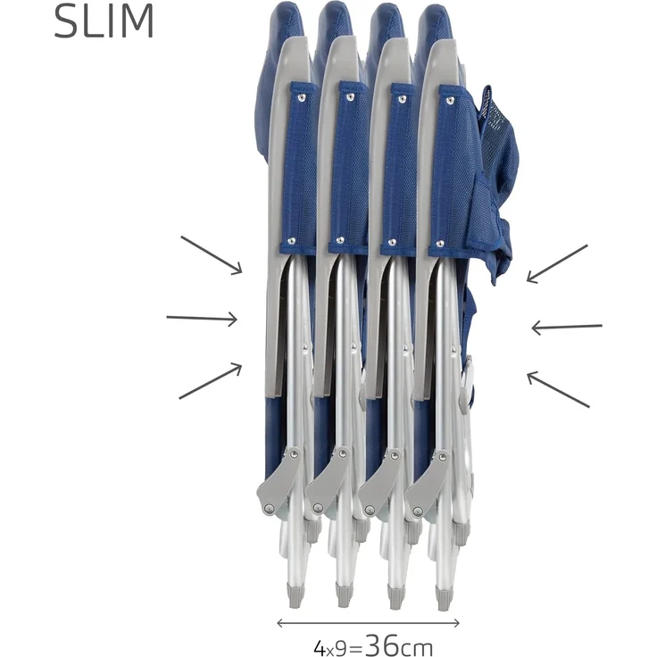 AKTIVE Slim Extraflacher Klapp-Strandstuhl, Sehr kompakt, Multiposition, Mit Kissen und Tasche, Mit Griff für einfachen Transport, 6 Positionen, Maße 47x58x87 cm, Aluminium, Anti-Roll (62289) – Bild 3