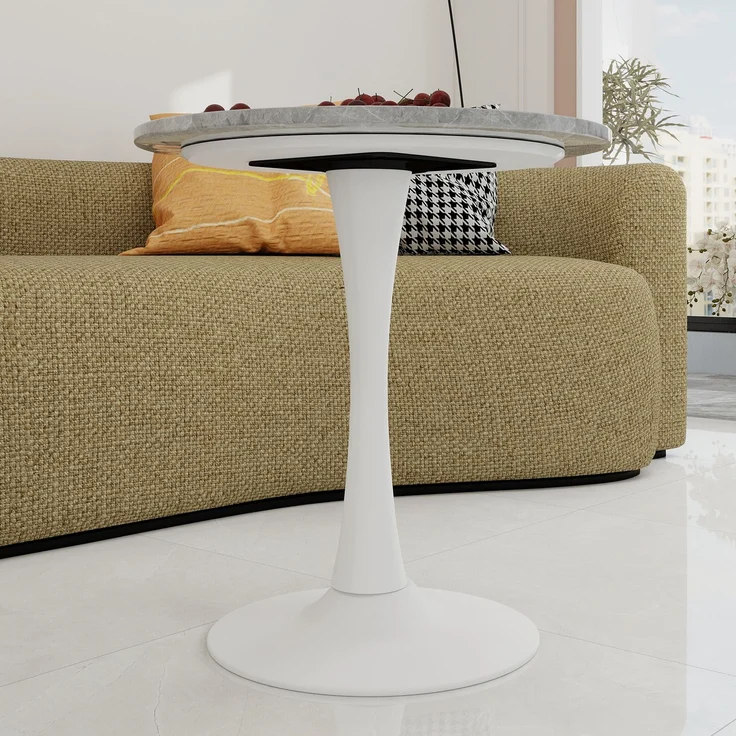 Novelux Runder Esstisch 70cm Marmor-Optik Weiß, Mid-Century Modern Küchentisch für 2-4 Personen, Kaffeetisch mit MDF-Platte & Metallgestell – Bild 10