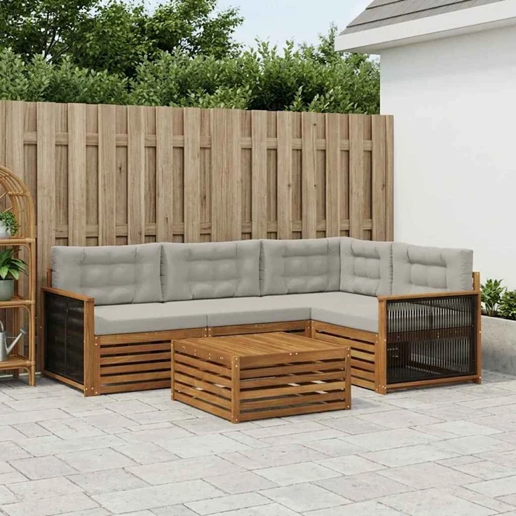 vidaXL Outdoor-Sofagarnitur 5 stk. 4-Sitzer Natur und Hellgrau 3383324 – Bild 1