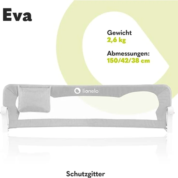 lionelo Bettschutzgitter Eva (TOP, Zwei Sicherheitsgurte, Neigungsverstellung, einfache Montage), Einfache Montage, Zusammenklappbar um 180 Grad, Robuste Konstruktion – Bild 3