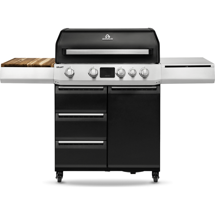 BURNHARD® Gasgrill 4-Brenner BBQ mit Infrarot-Heckbrenner & Seitenkochfeld - Schwarz - #946918