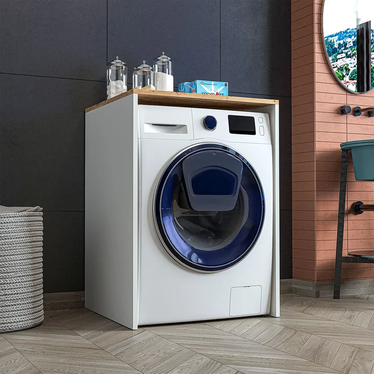 Roomart Badezimmer Waschmaschinenschrank - SERIE ATLANTIC-IV- 65 cm breit, Badezimmerschrank für Waschmaschine – 65 × 90 × 60 cm – Weiß-Eiche oder Anthrazit-Eiche – platzsparend & modern • Weiß-Eiche – Bild 1