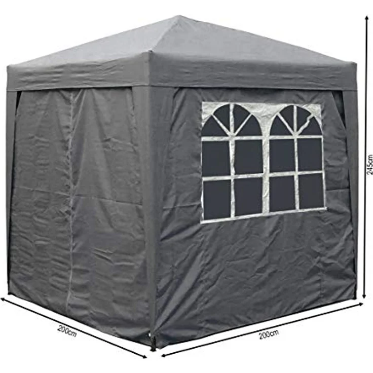 QUICK STAR Pop-Up-Pavillon 2 x 2 m Smoky Grau, Faltpavillon mit 4 Easy-Klett Seitenwänden, 2 mit Fenster und 2 mit Reißverschlüssen – Bild 2
