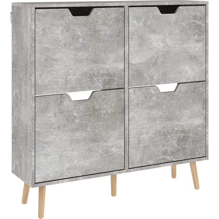 Mobiler Schuhschrank mit 4 klappbaren Schubladen auf 2 Ebenen für 16 Paar Schuhe, aus Holz, 95 x 26 x 95 cm, grau