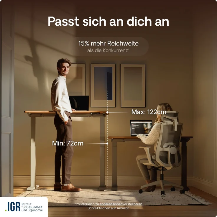 Desktronic HomeOne Elektrisch höhenverstellbarer Schreibtisch 160x80cm Grau/Walnuss mit Memory-Funktion, Anti-Kollisions Technologie, USB-A und USB-C-Ladeanschlüssen – Bild 7