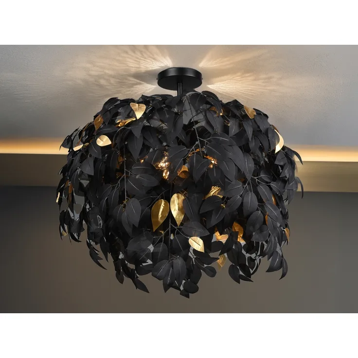 Reality Leuchten 'Leavy' Deckenleuchte mit Blätter, Schwarz / Gold, Ø 70cm