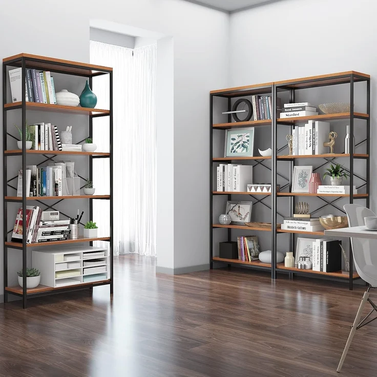 5-stöckiges industrielles Bücherregal, Vintage stehendes Lagerregal, Ausstellungsregale, hohes Bücherregal, industrielle Metall-Bücherregale für Wohnzimmer, Schlafzimmer und Heimbüro – Bild 8