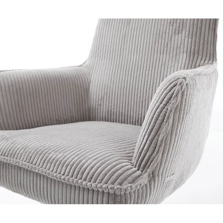 Drehstuhl Heira-Flex mit Armlehnen Cord Silbergrau Kreuzgestell breit Effektfinish Titan 360° drehbar Taschenfederkern – Bild 4