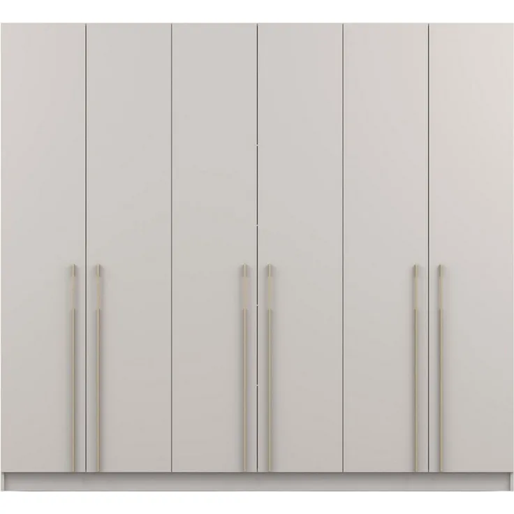 Deine Möbel 24 Kleiderschrank MIRELO 6-türig Drehtürenschrank mit goldfarbenen Griffen 230x210x57 cm (Set, 1-St, Einzelmöbel – frei kombinierbar mit weiteren Möbeln der Serie MIRELO) in Weiß Matt, Schwarz Matt und Cashmere