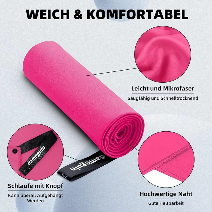 Mikrofaser Handtuch 3er-Set Groß Klein Rosa Fitness Strand Reise – Bild 5
